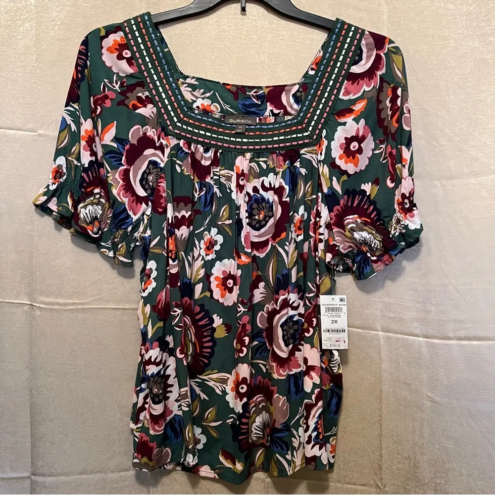 Style & Co for Macy’s Plus-Size Crochet-Trimmed Top in Bloom Green. NWT Perfect - Picture 13 of 16